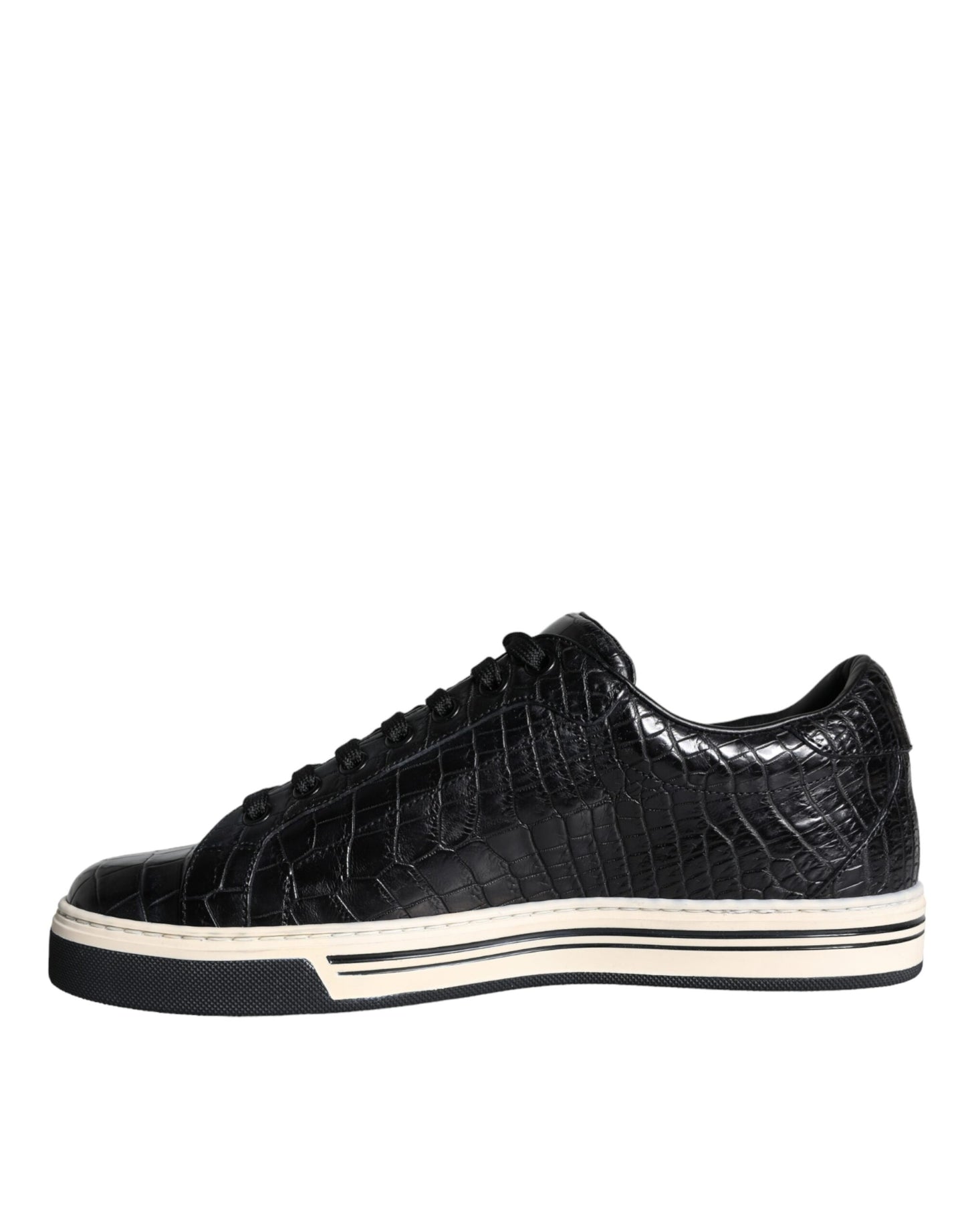 Dolce &amp; Gabbana Schwarze Leder Herren Low Top Sneakers Schuhe