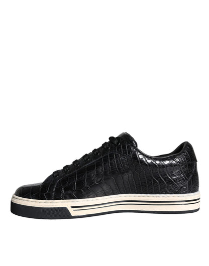 Dolce &amp; Gabbana Schwarze Leder Herren Low Top Sneakers Schuhe