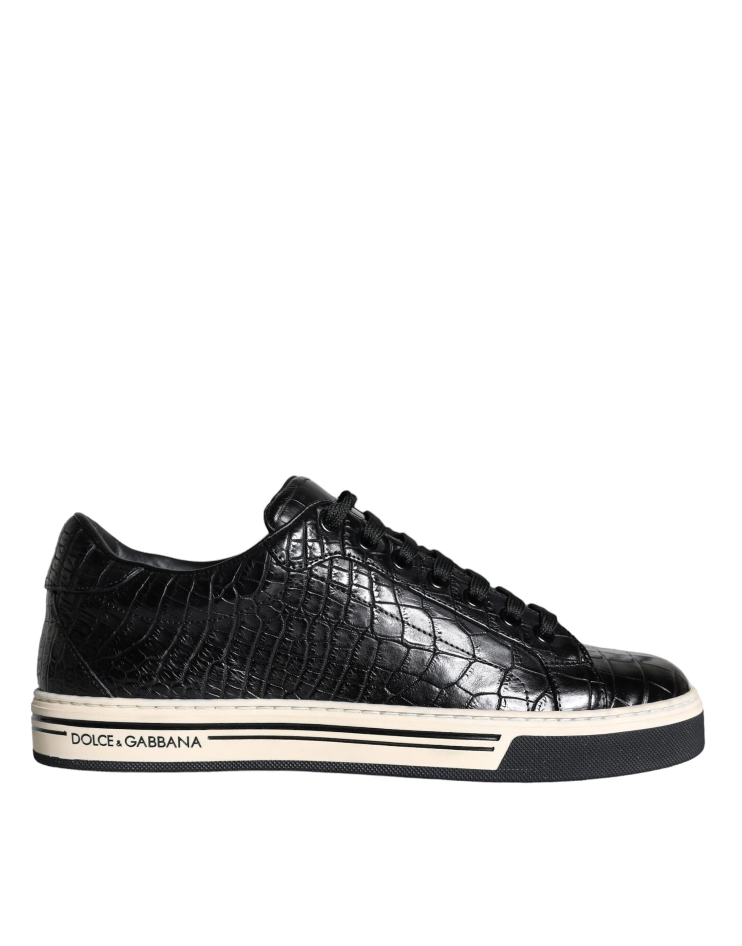 Dolce &amp; Gabbana Schwarze Leder Herren Low Top Sneakers Schuhe