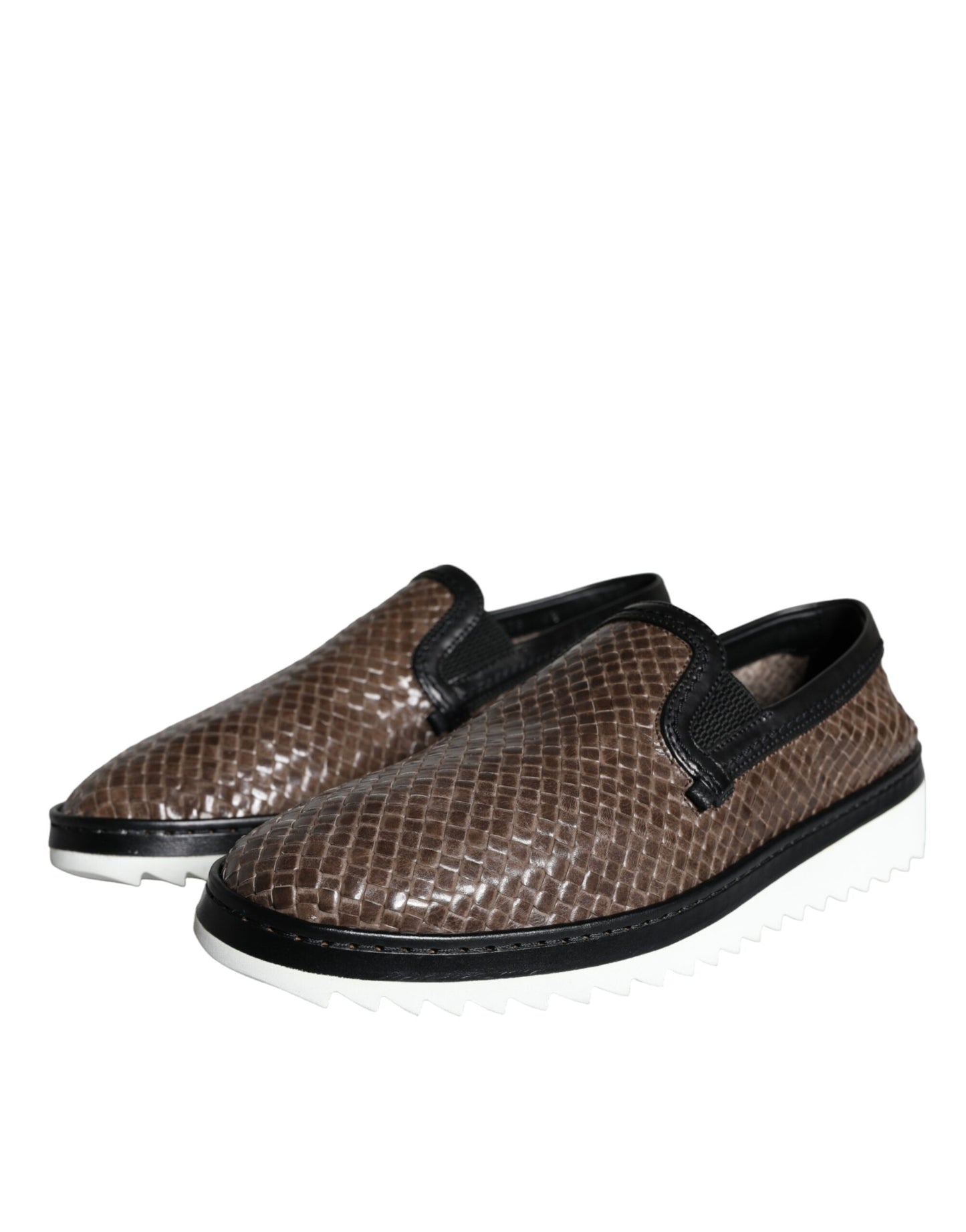 Dolce &amp; Gabbana Braun Schwarz Leder Gewebte Männer Loafer Schuhe