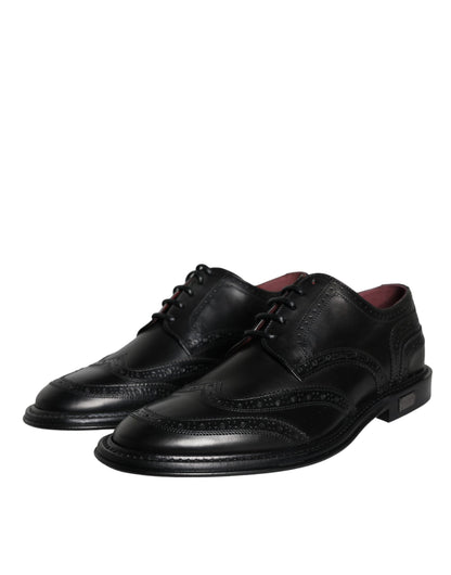Dolce &amp; Gabbana – Oxford-Schuhe aus schwarzem Leder mit Flügelkappe für formelle Herren
