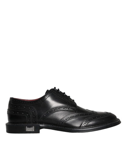 Dolce &amp; Gabbana – Oxford-Schuhe aus schwarzem Leder mit Flügelkappe für formelle Herren