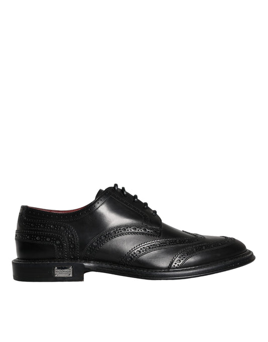 Dolce &amp; Gabbana – Oxford-Schuhe aus schwarzem Leder mit Flügelkappe für formelle Herren