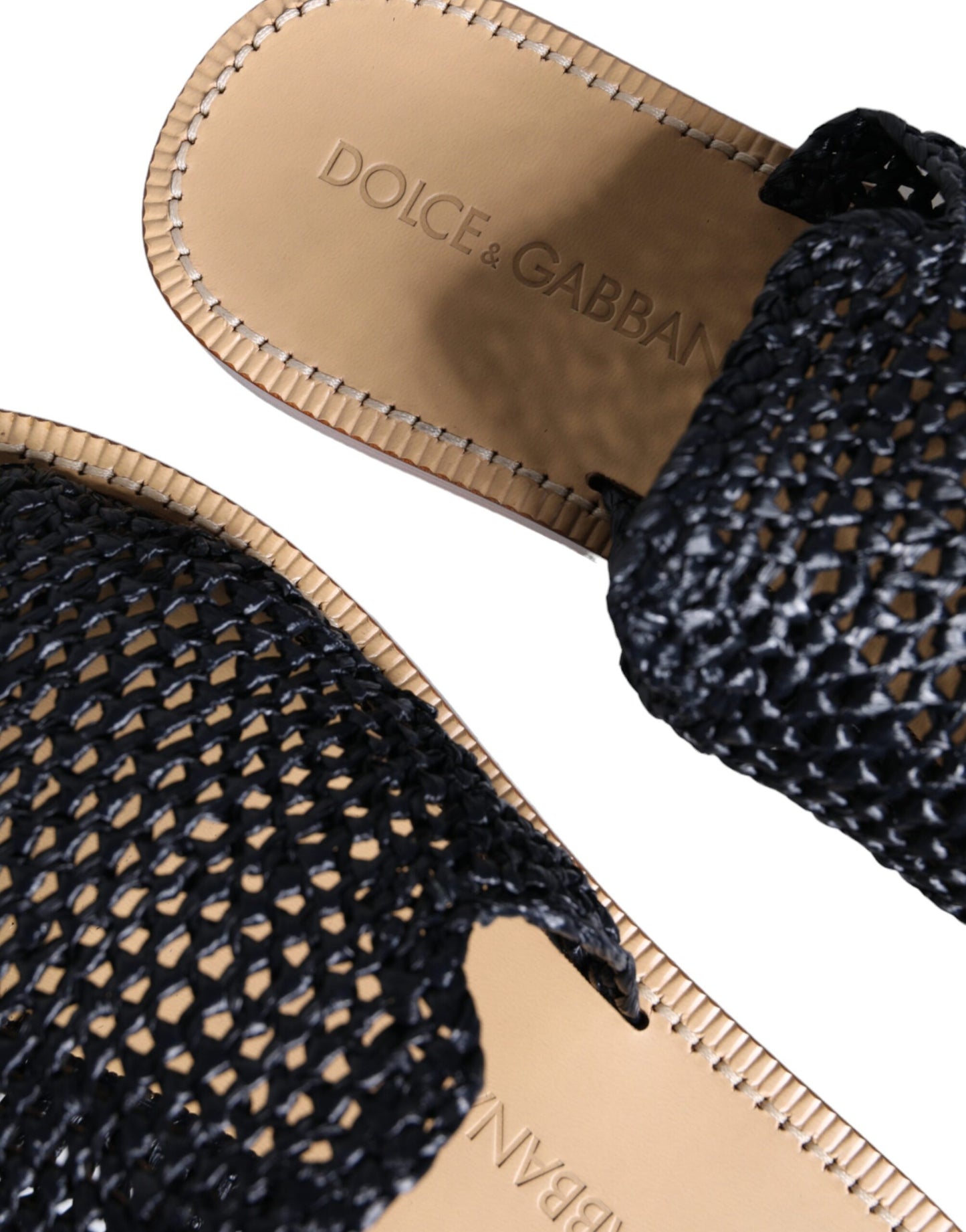 Dolce &amp; Gabbana – Schwarze, einfarbige Slider-Schuhe aus geflochtenem Bast