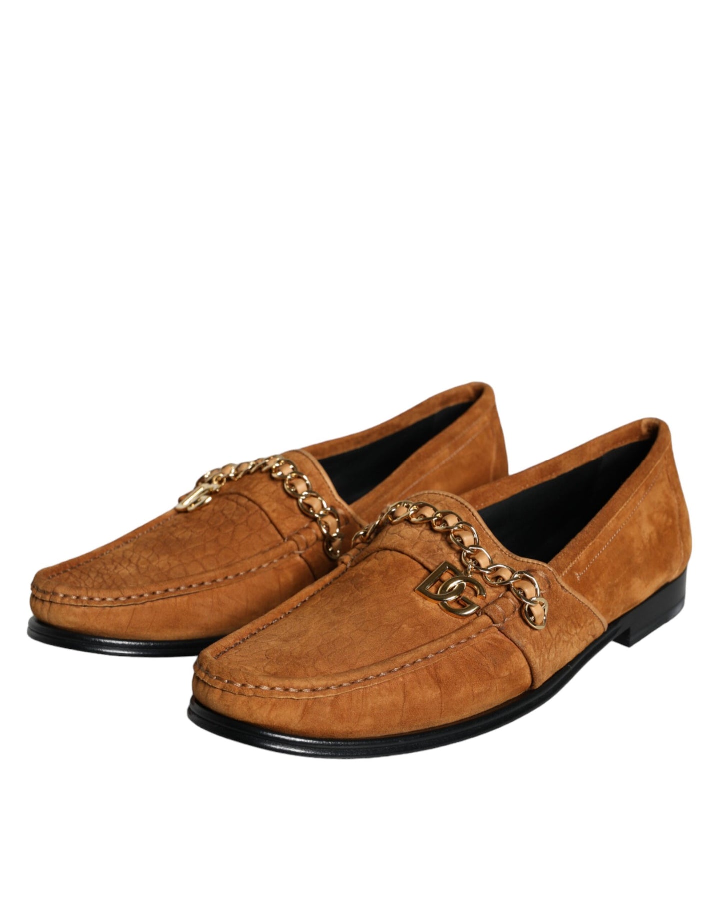 Dolce &amp; Gabbana – Mokassins mit Logo aus braunem Samt und Leder