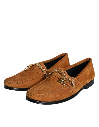 Dolce &amp; Gabbana – Mokassins mit Logo aus braunem Samt und Leder