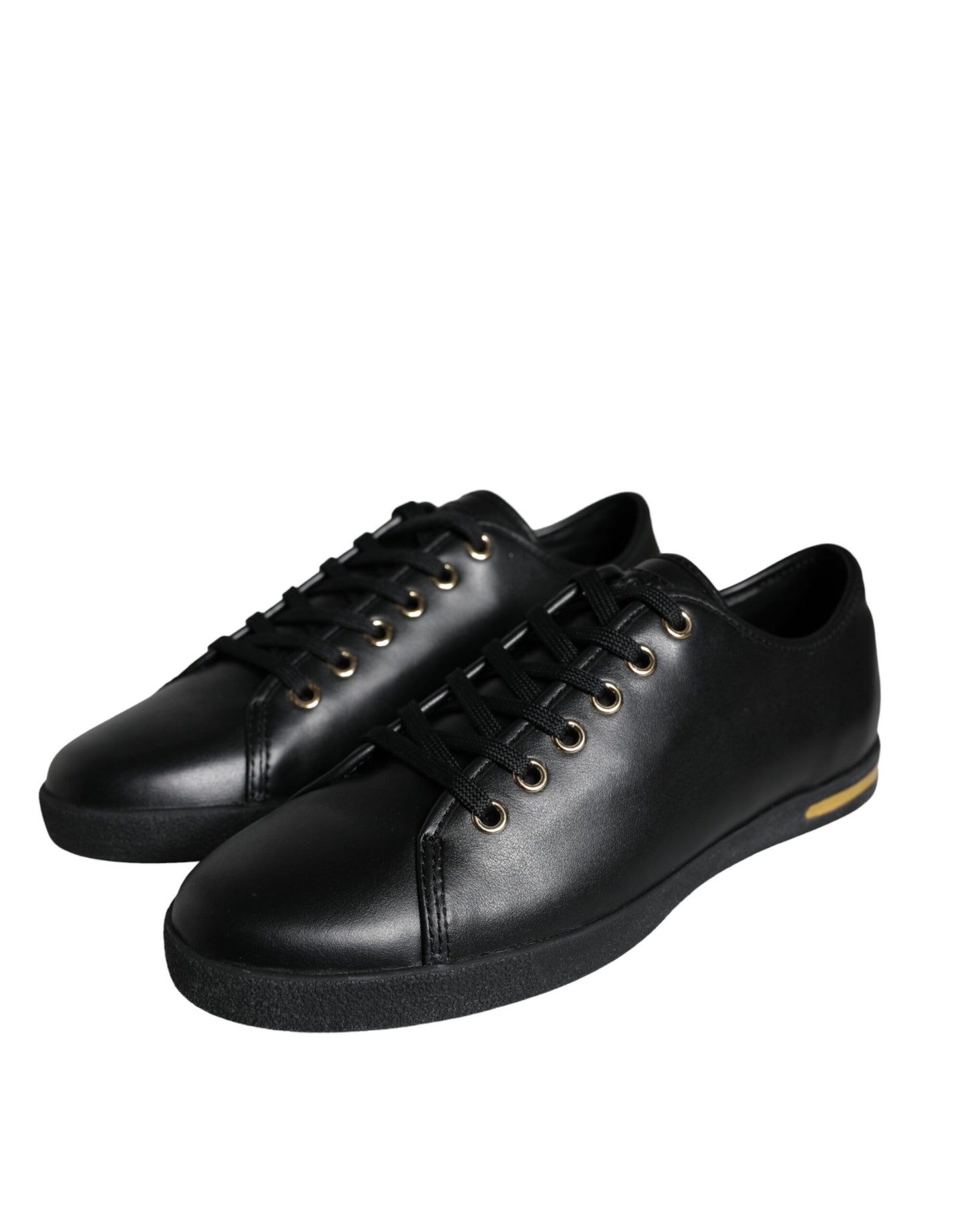 Dolce &amp; Gabbana Klassische Sneakers aus schwarzem und goldenem Leder