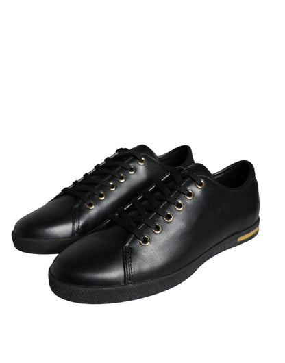Dolce &amp; Gabbana Klassische Sneakers aus schwarzem und goldenem Leder