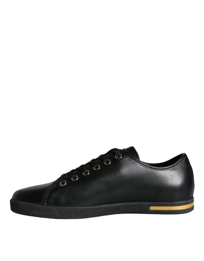Dolce &amp; Gabbana Klassische Sneakers aus schwarzem und goldenem Leder