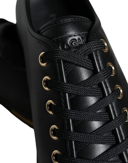 Dolce &amp; Gabbana Klassische Sneakers aus schwarzem und goldenem Leder