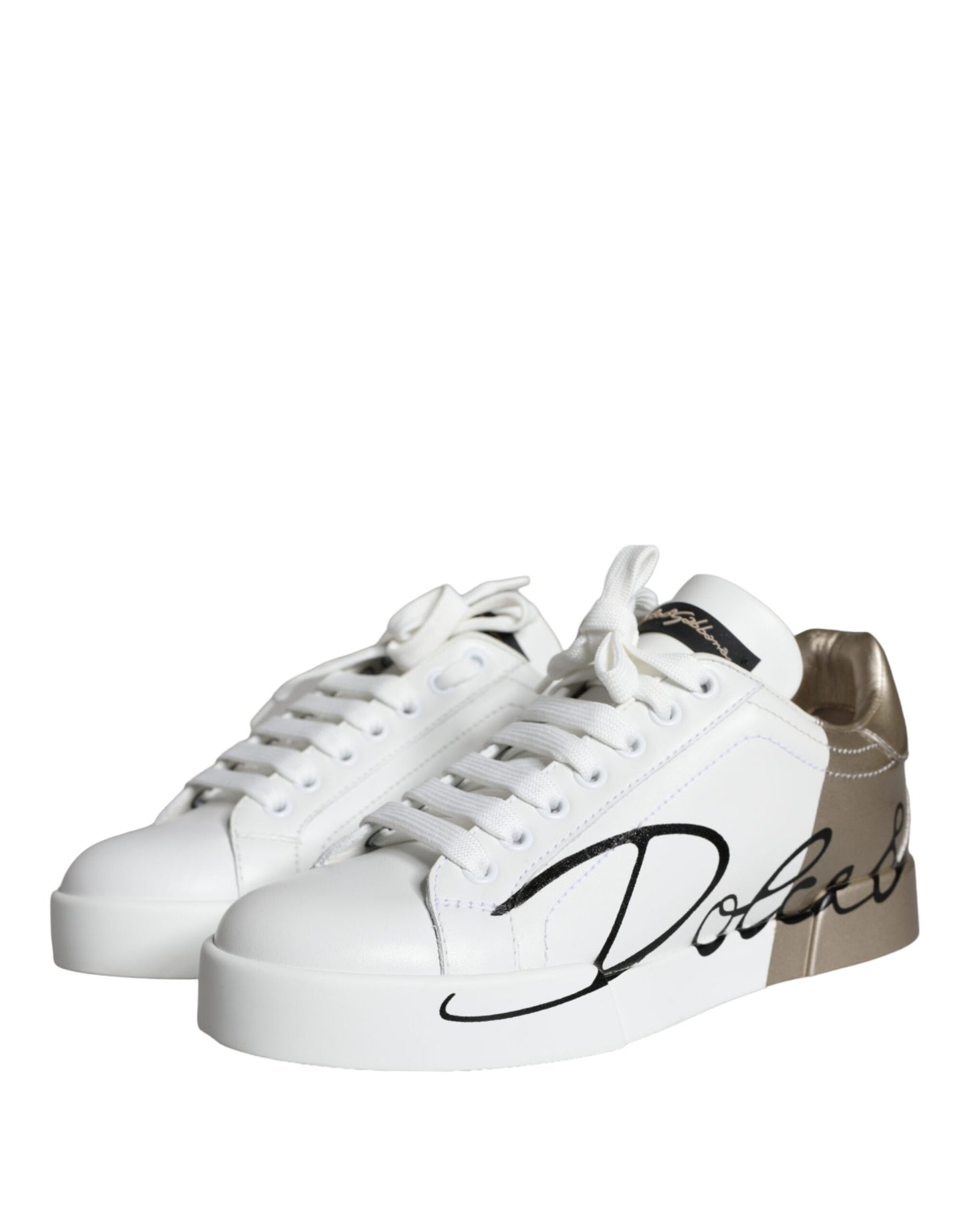 Dolce &amp; Gabbana Weißgold Portofino Low Top Leder Sneakers Schuhe