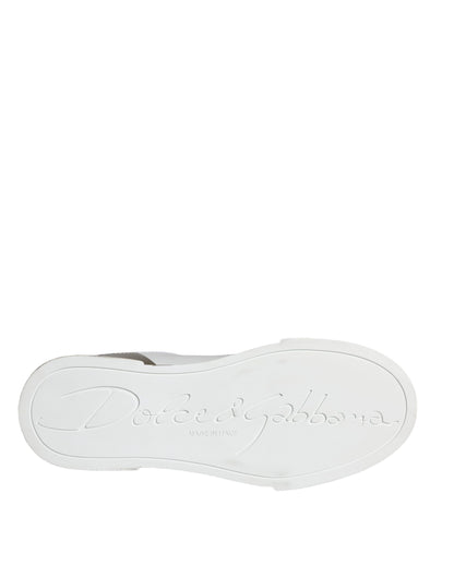 Dolce &amp; Gabbana Weißgold Portofino Low Top Leder Sneakers Schuhe