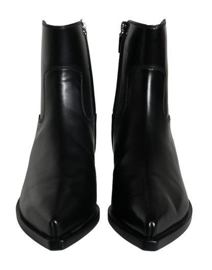 Dolce &amp; Gabbana Schwarze Lederstiefeletten Booties Schuhe