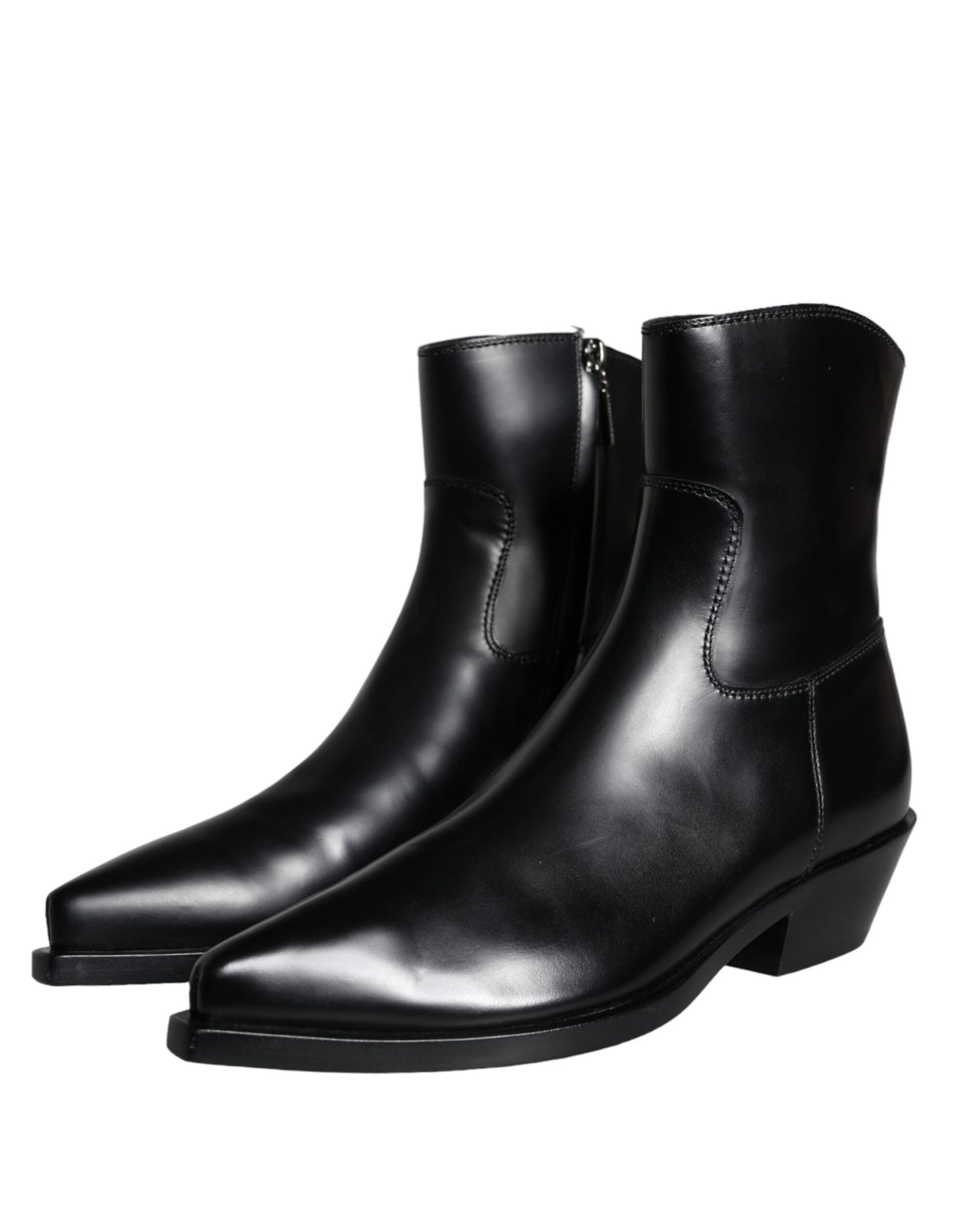 Dolce &amp; Gabbana Schwarze Lederstiefeletten Booties Schuhe