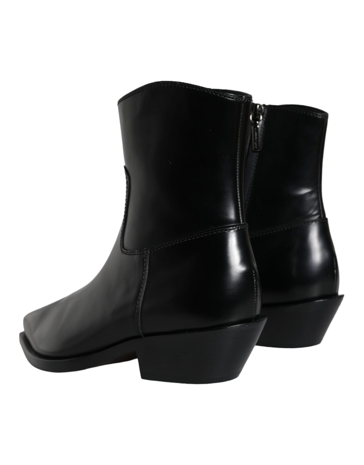 Dolce &amp; Gabbana Schwarze Lederstiefeletten Booties Schuhe