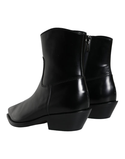 Dolce &amp; Gabbana Schwarze Lederstiefeletten Booties Schuhe