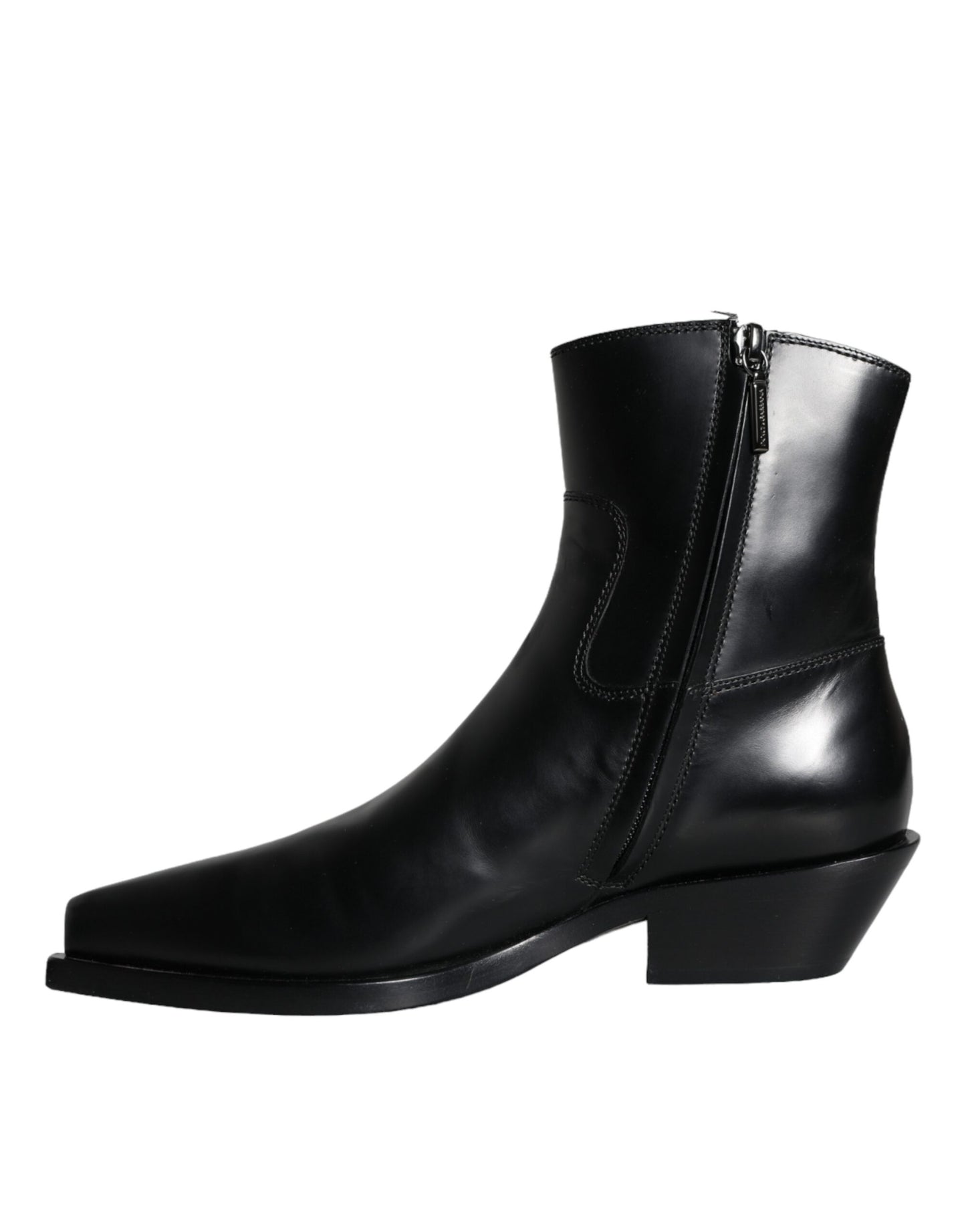 Dolce &amp; Gabbana Schwarze Lederstiefeletten Booties Schuhe