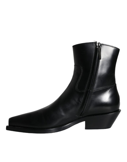 Dolce &amp; Gabbana Schwarze Lederstiefeletten Booties Schuhe