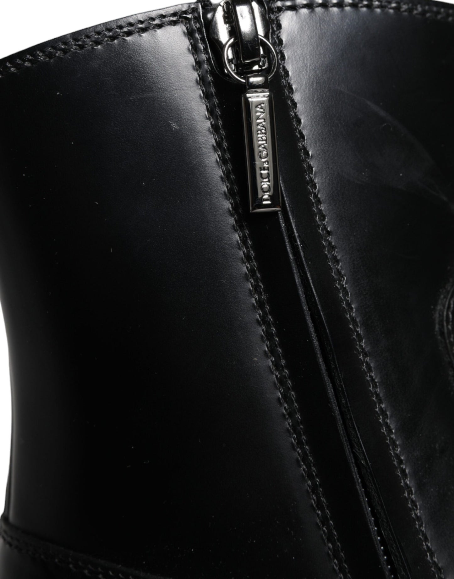 Dolce &amp; Gabbana Schwarze Lederstiefeletten Booties Schuhe