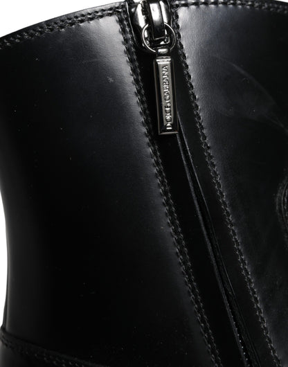 Dolce &amp; Gabbana Schwarze Lederstiefeletten Booties Schuhe