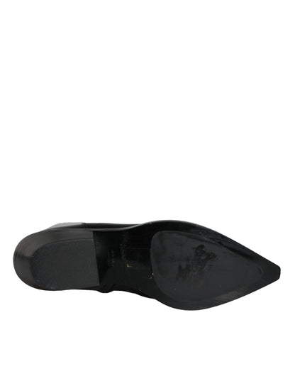 Dolce &amp; Gabbana Schwarze Lederstiefeletten Booties Schuhe