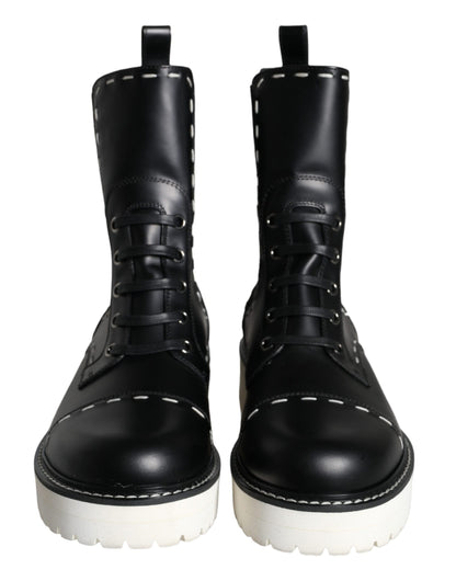 Dolce &amp; Gabbana – Schwarze Combat-Stiefel aus Leder mit mittlerer Wade