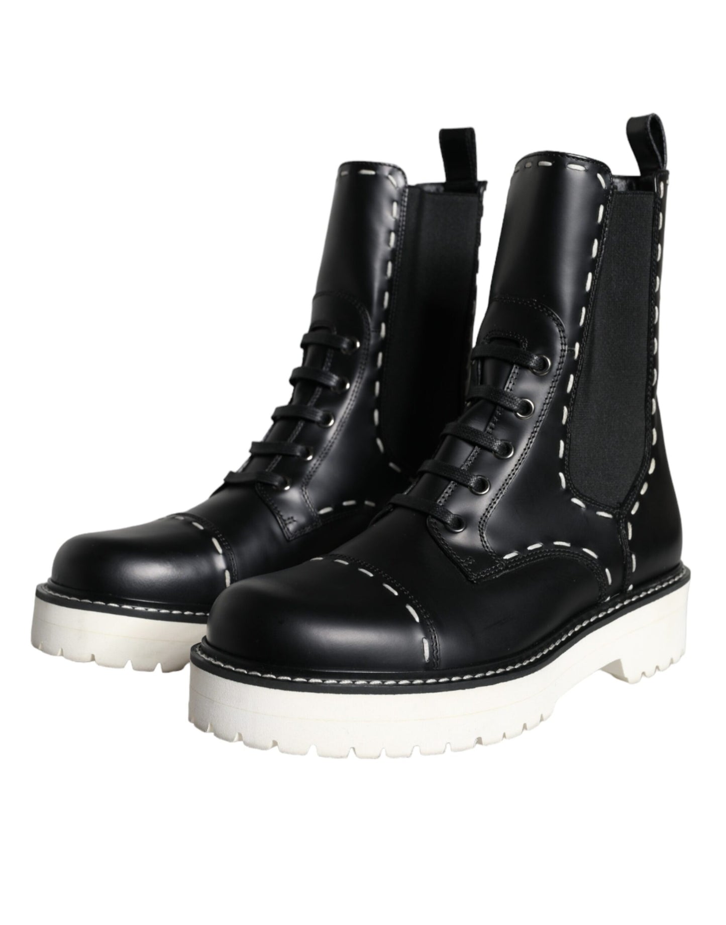 Dolce &amp; Gabbana – Schwarze Combat-Stiefel aus Leder mit mittlerer Wade