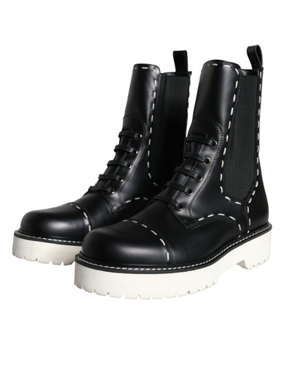 Dolce &amp; Gabbana – Schwarze Combat-Stiefel aus Leder mit mittlerer Wade