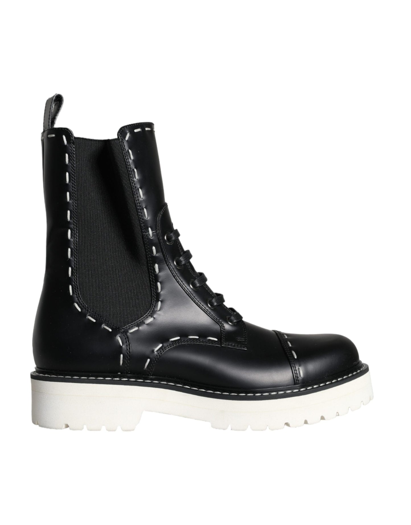 Dolce &amp; Gabbana – Schwarze Combat-Stiefel aus Leder mit mittlerer Wade