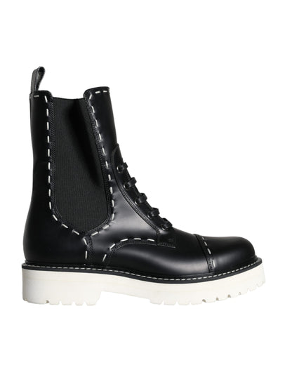 Dolce &amp; Gabbana – Schwarze Combat-Stiefel aus Leder mit mittlerer Wade