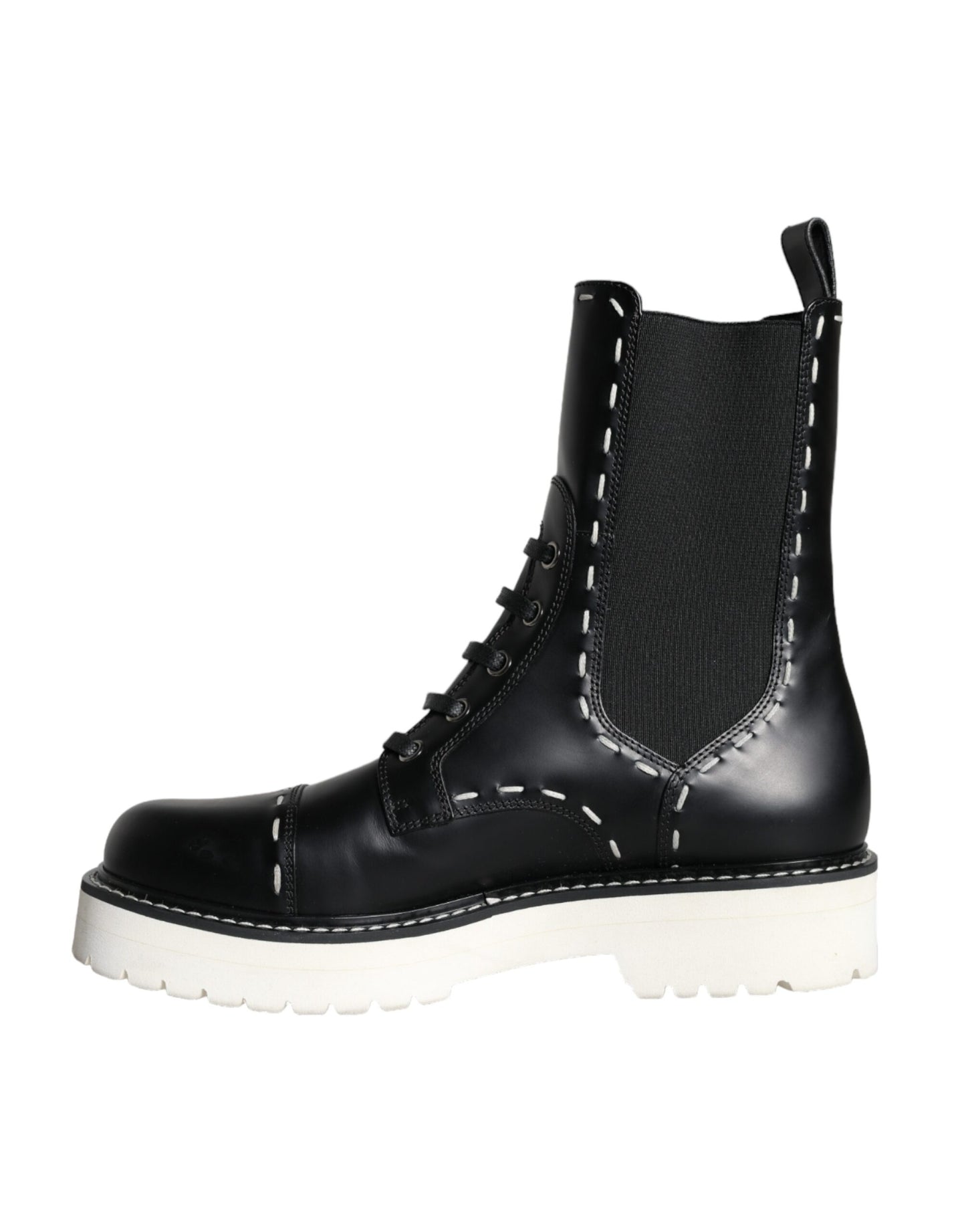 Dolce &amp; Gabbana – Schwarze Combat-Stiefel aus Leder mit mittlerer Wade