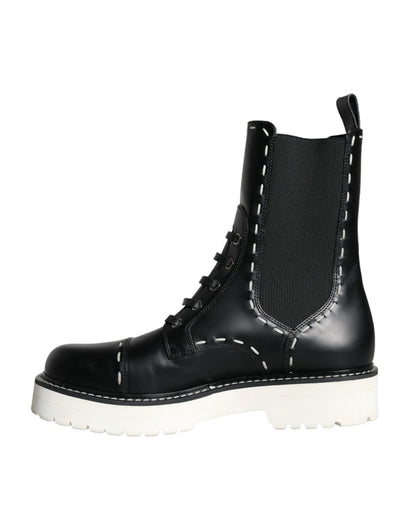 Dolce &amp; Gabbana – Schwarze Combat-Stiefel aus Leder mit mittlerer Wade