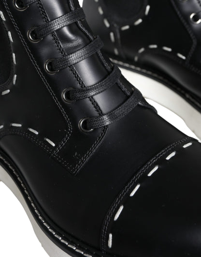 Dolce &amp; Gabbana – Schwarze Combat-Stiefel aus Leder mit mittlerer Wade