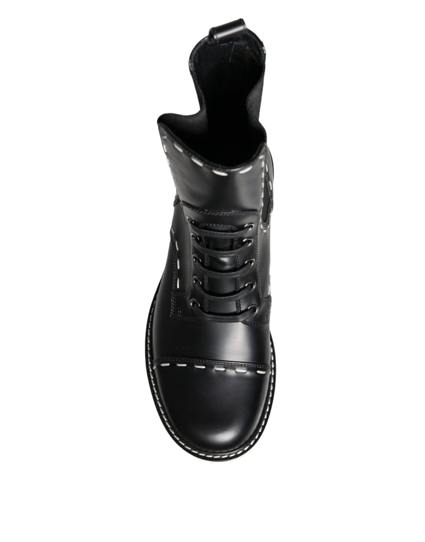 Dolce &amp; Gabbana – Schwarze Combat-Stiefel aus Leder mit mittlerer Wade