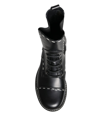 Dolce &amp; Gabbana – Schwarze Combat-Stiefel aus Leder mit mittlerer Wade