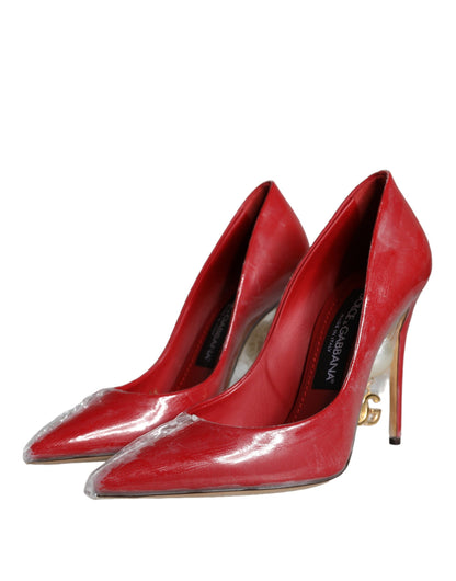 Dolce &amp; Gabbana Rote Lackleder Kunstperlen Heels Pumps Schuhe