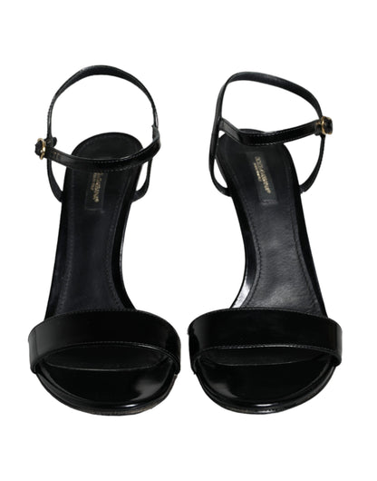 Dolce &amp; Gabbana Schwarze KEIRA Leder Heels Sandalen Schuhe