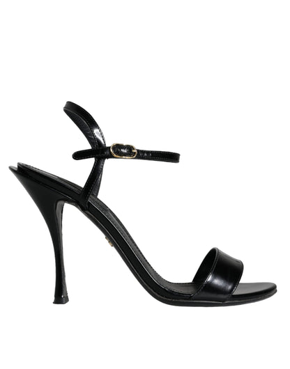 Dolce &amp; Gabbana Schwarze KEIRA Leder Heels Sandalen Schuhe