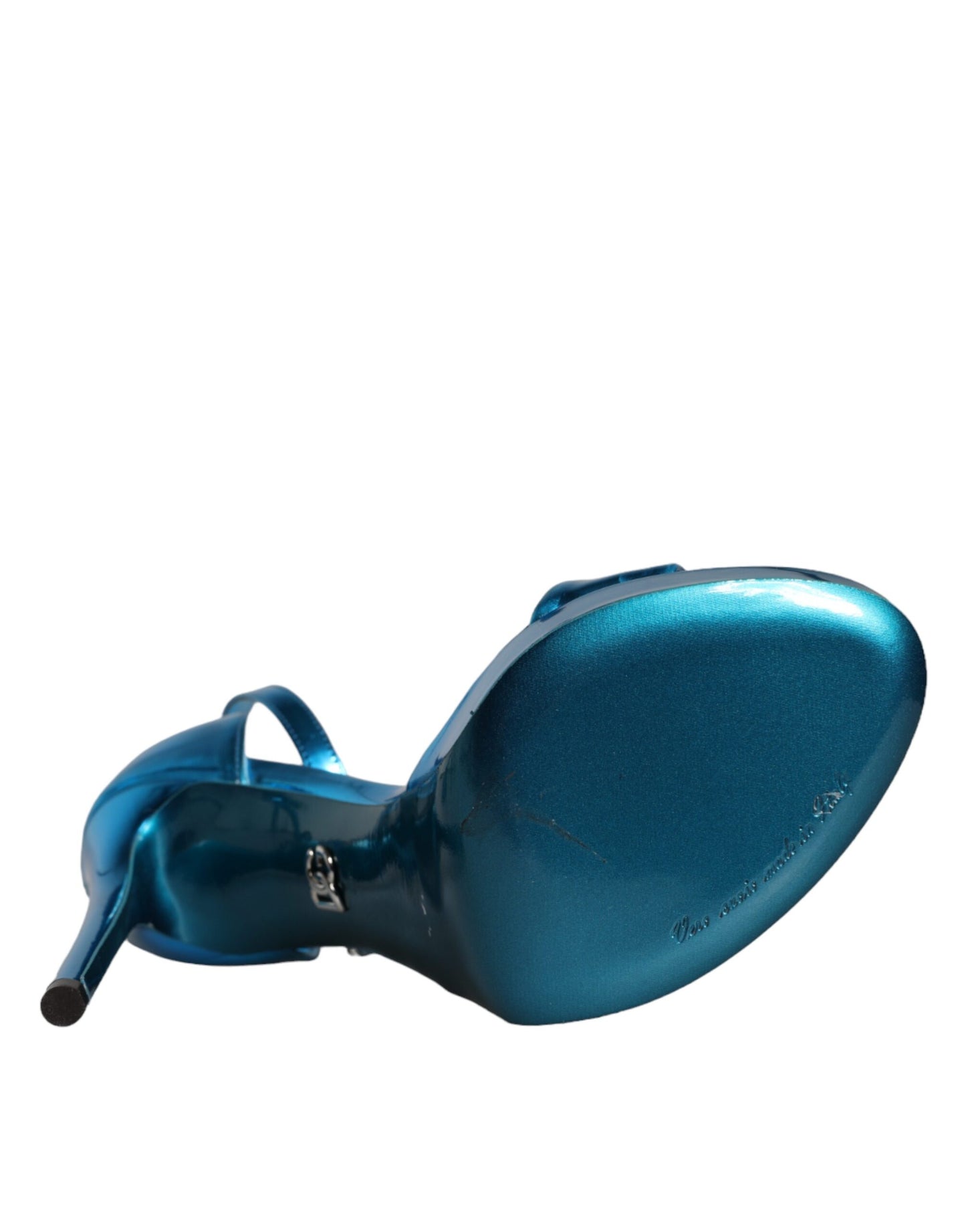 Dolce &amp; Gabbana Keira Sandalen aus metallisch blauem Leder