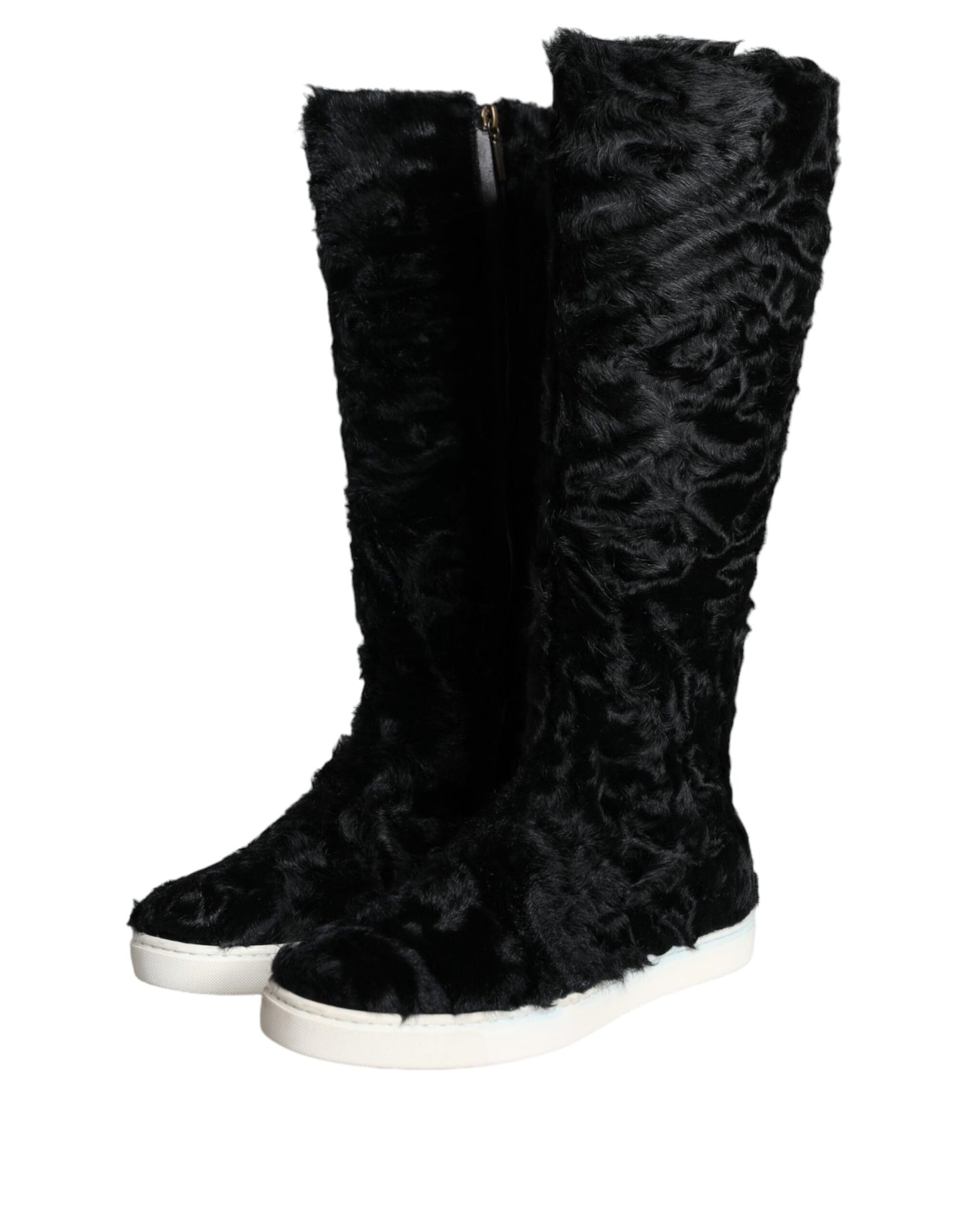 Dolce &amp; Gabbana Schwarze Xiangao Lammfell-Lederstiefel