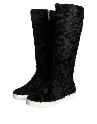 Dolce &amp; Gabbana Schwarze Xiangao Lammfell-Lederstiefel