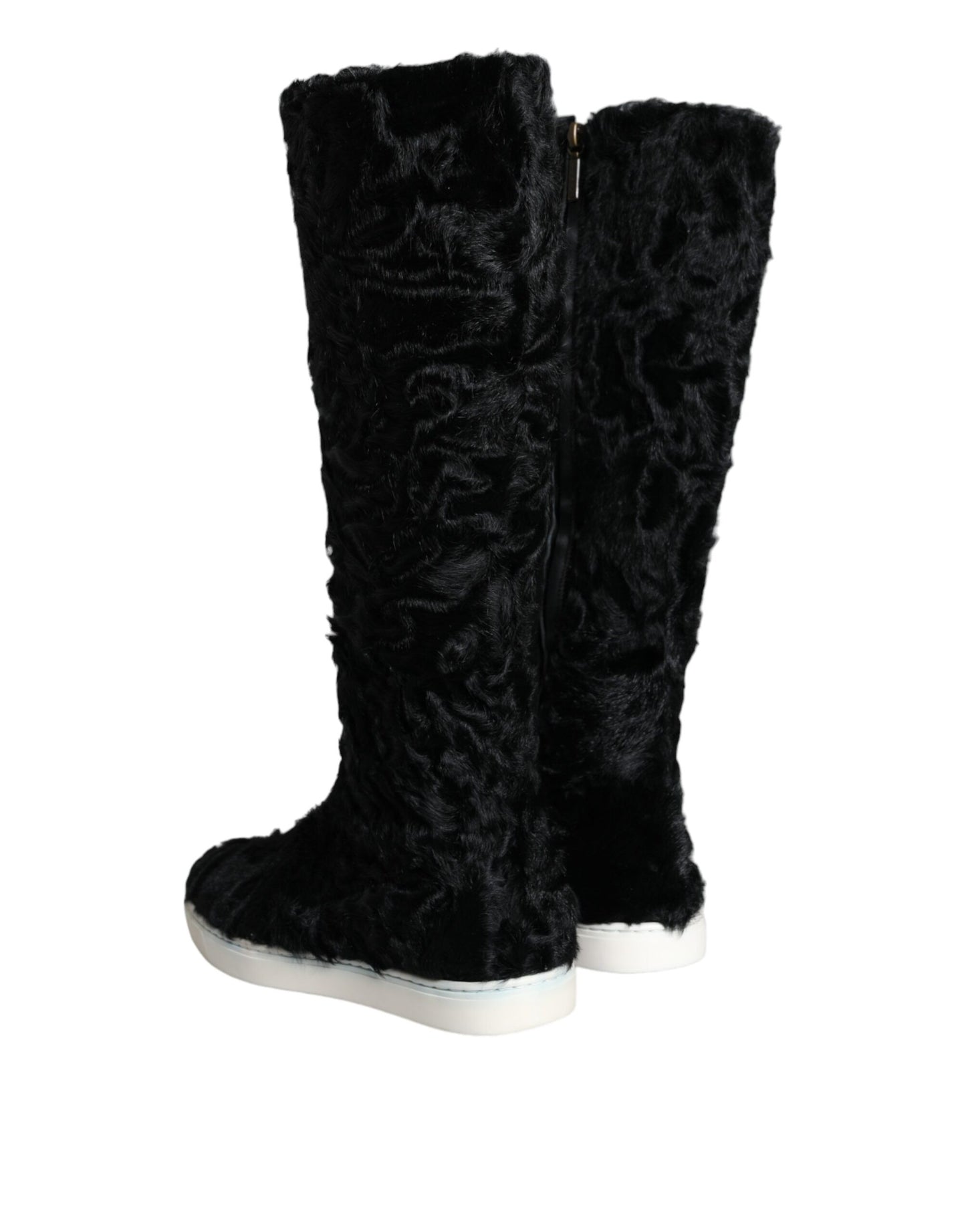Dolce &amp; Gabbana Schwarze Xiangao Lammfell-Lederstiefel