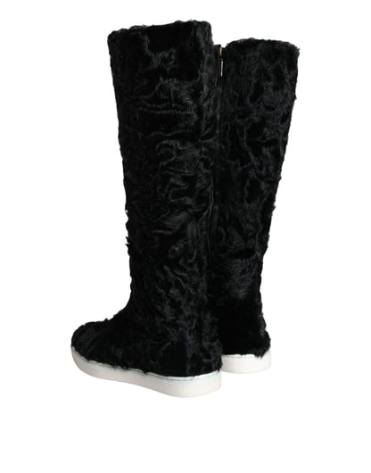 Dolce &amp; Gabbana Schwarze Xiangao Lammfell-Lederstiefel