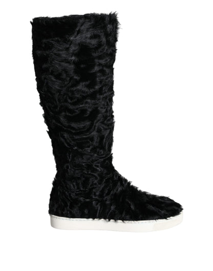 Dolce &amp; Gabbana Schwarze Xiangao Lammfell-Lederstiefel