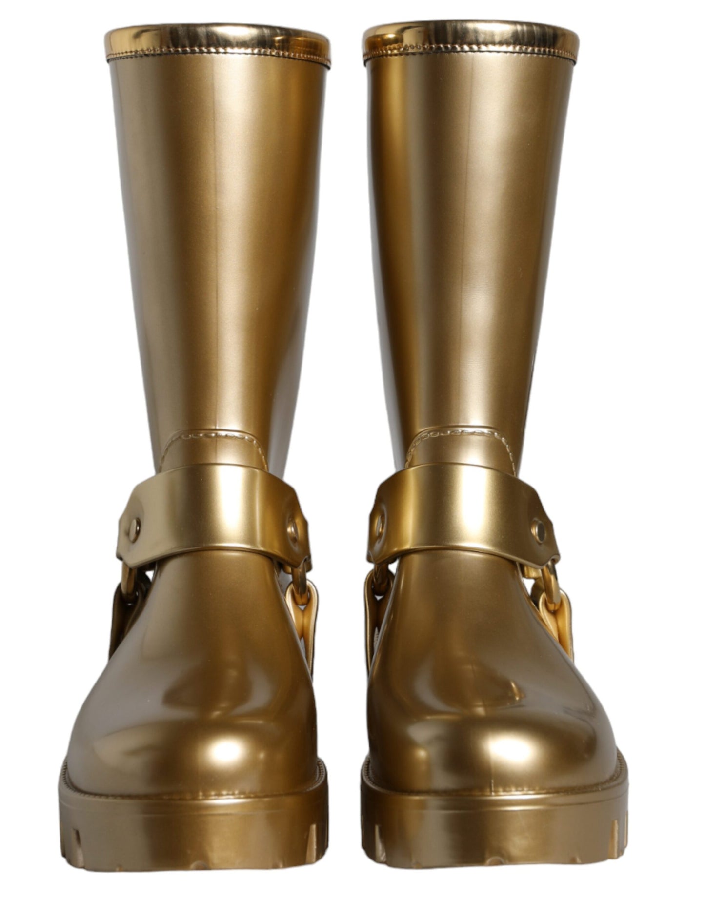 Dolce &amp; Gabbana Metallic Gold Gummi PVC Regenstiefel Schuhe