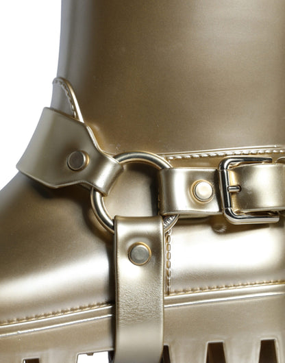 Dolce &amp; Gabbana Metallic Gold Gummi PVC Regenstiefel Schuhe
