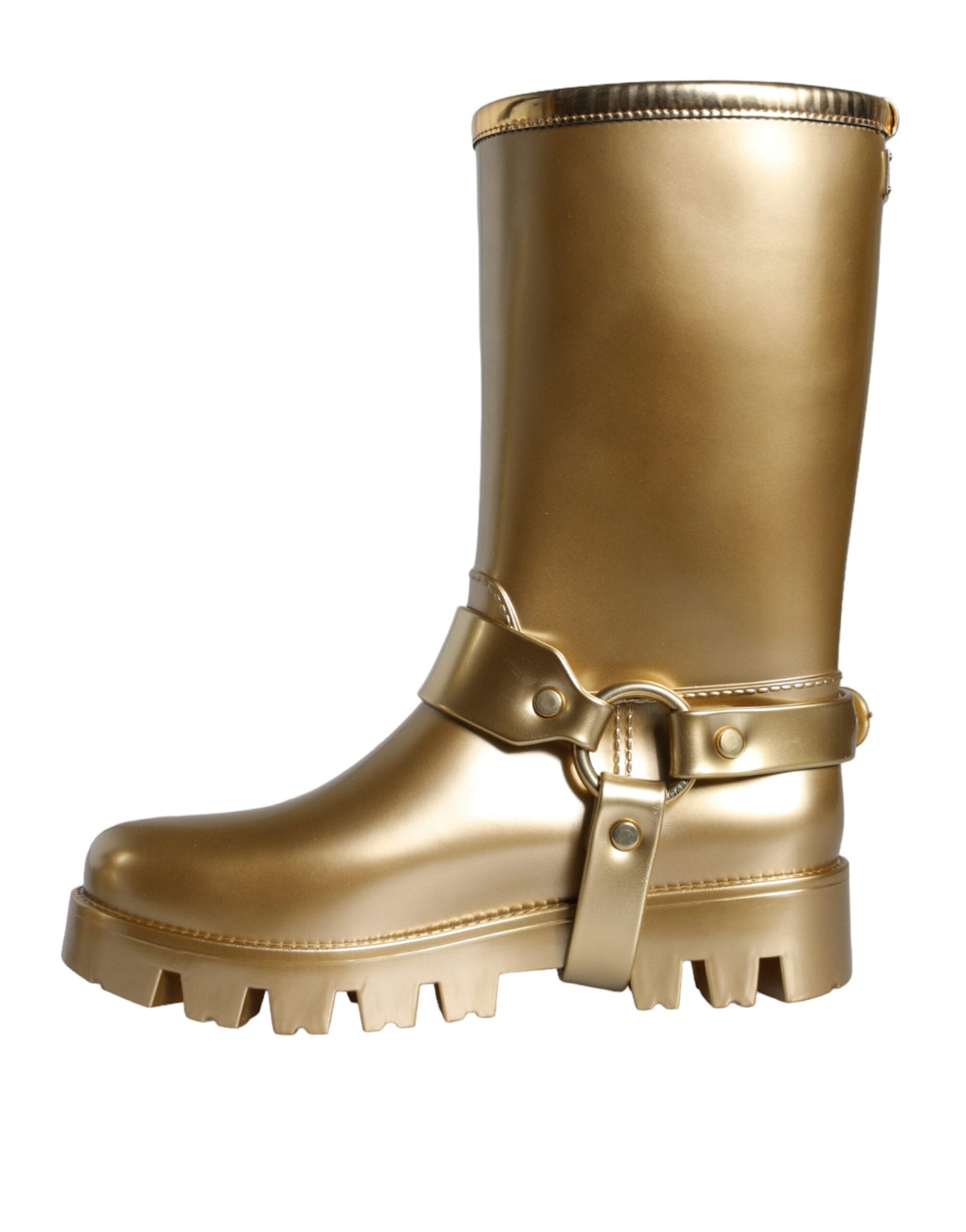Dolce &amp; Gabbana Metallic Gold Gummi PVC Regenstiefel Schuhe
