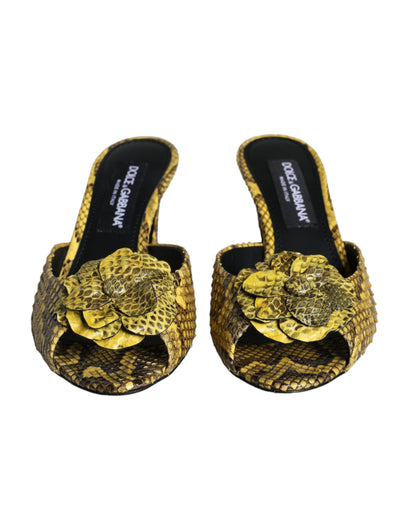 Dolce &amp; Gabbana – Gelbe Slides aus Leder mit Blockabsatz