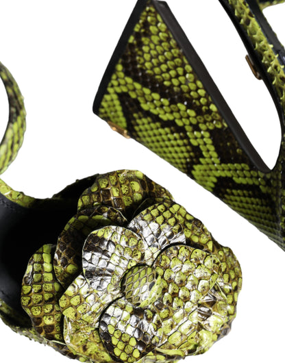 Dolce &amp; Gabbana Grüne Exotische Leder Knöchelriemen Heels Sandalen Schuhe