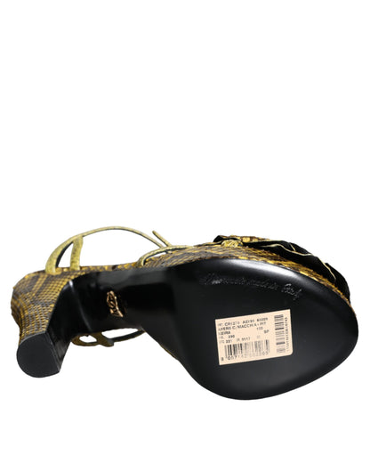 Dolce &amp; Gabbana Gelb Exotisches Leder Knöchelriemen Heels Sandalen Schuhe